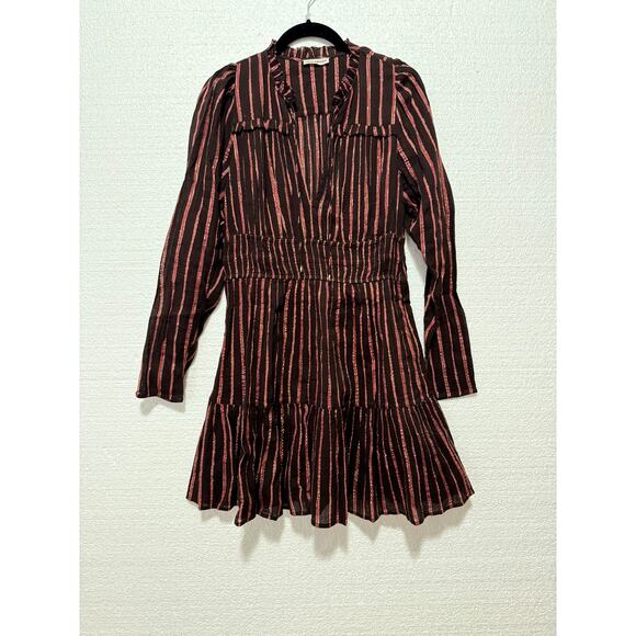 Ulla Johnson Rosalind Metallic Chocolate Striped Mini Dress Size 6 - Picture 3 of 11